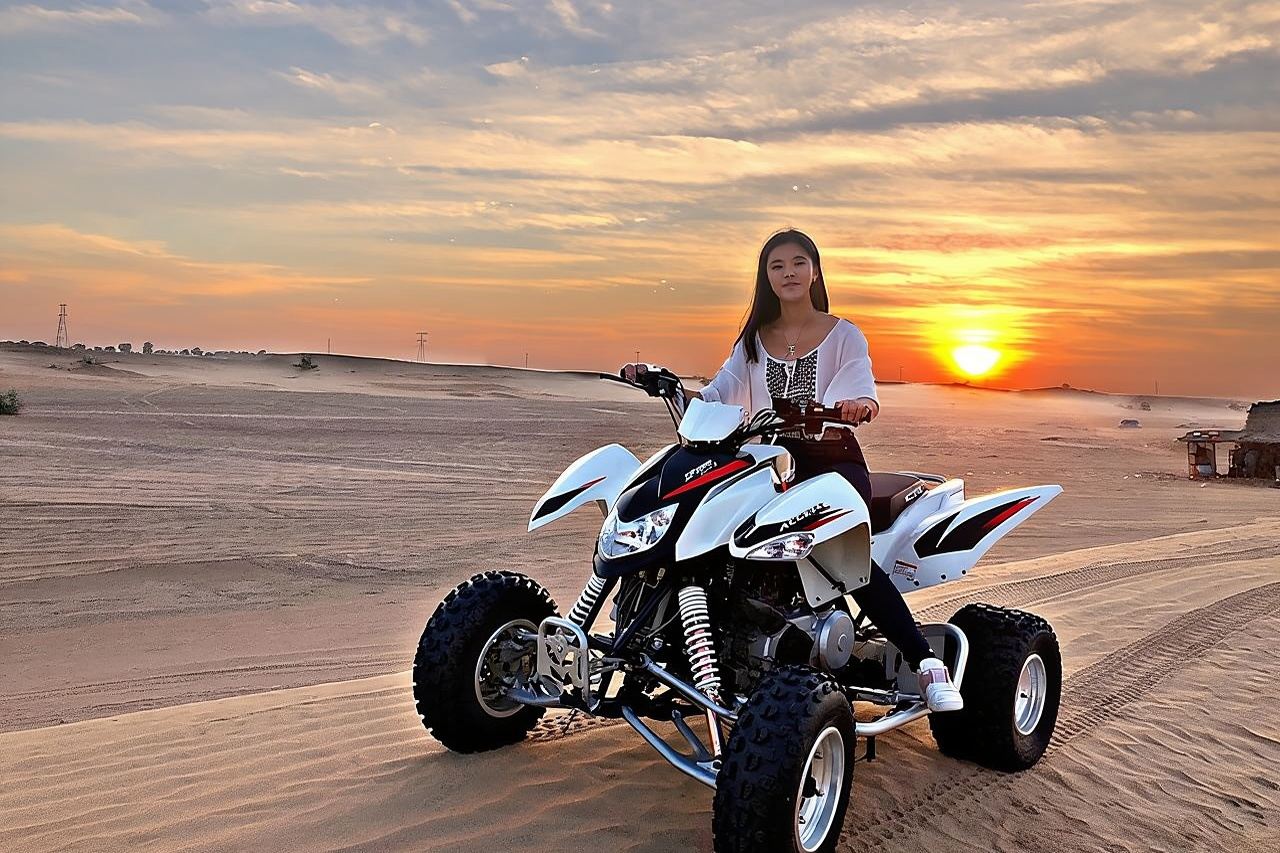 Dubai Desert Quad Bike Tour (1 Hour) BBQ , Camel Ride & 5 Shows