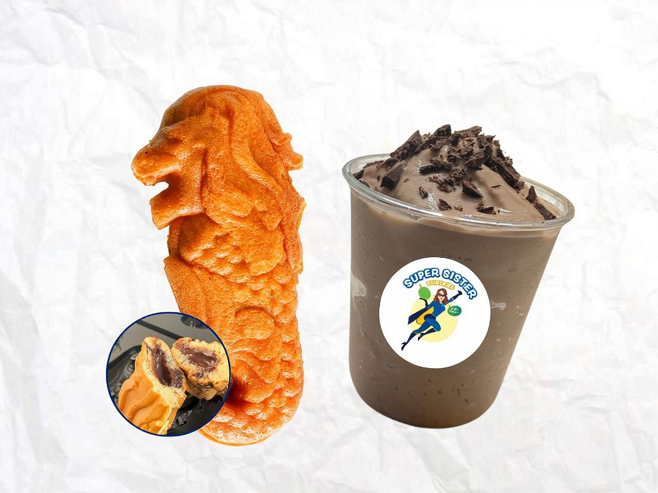 Schokoladen-Paket: Schokoladen-Merlion-Gebäck + Schokoladen-Durian-Milchshake
