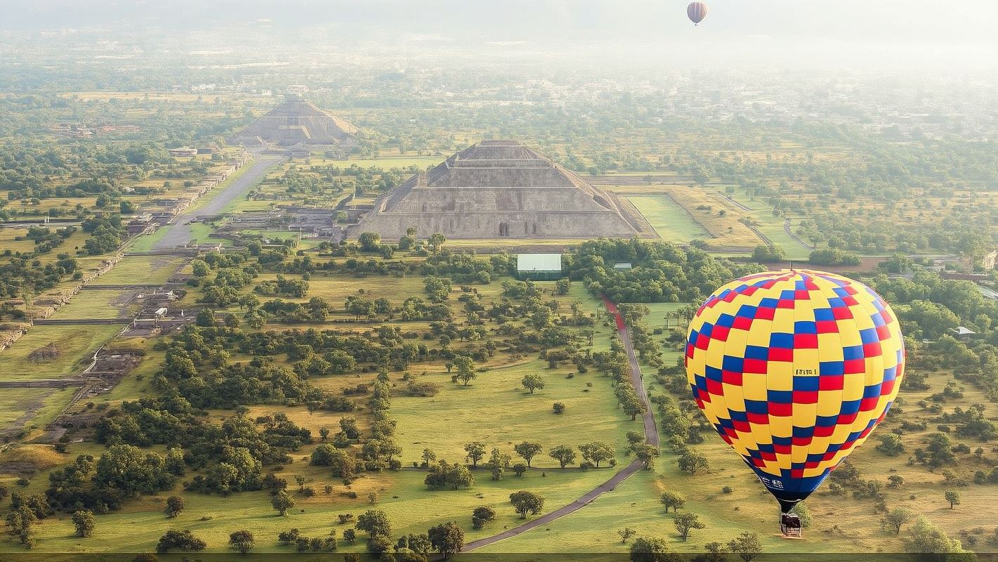 Volo in mongolfiera sulle piramidi di Teotihuacan a Città del Messico (tour in inglese)