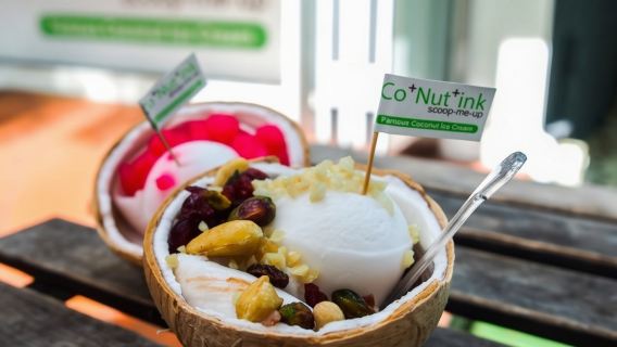 Wertgutschein für Kokosnusseis CO+NUT+INK auf der Insel Sentosa