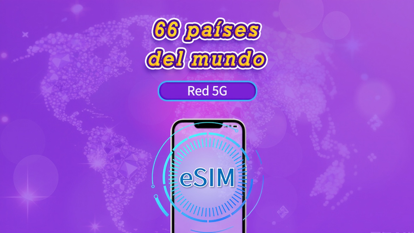 Global (66 países) | eSIM 5G/4G | Paquete total | Facturación cada 24 horas | 1-7 días | Código QR