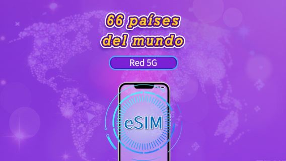 Global (66 países) | eSIM 5G/4G | Paquete total | Facturación cada 24 horas | 1-7 días | Código QR