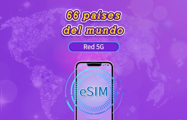 Global (66 países) | eSIM 5G/4G | Paquete total | Facturación cada 24 horas | 1-7 días | Código QR