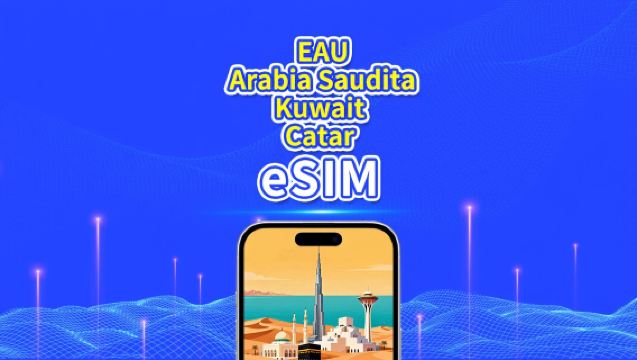 EAU/Arabia Saudita/Kuwait/Catar 5G eSIM | Paquete de Datos Diarios/Totales | 1–30 días | Facturación de 24 Horas | Código QR