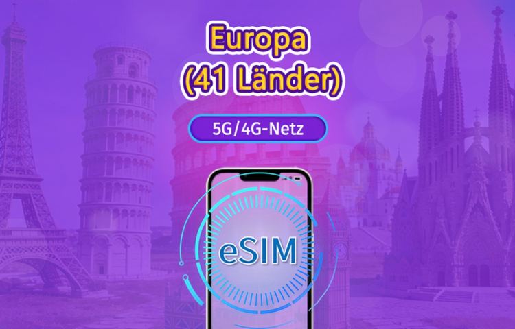 Europa (41 Länder) | 5G/4G eSIM | Unterstützt TikTok & ChatGPT | Tagespaket/Datenpaket | Abrechnung nach Kalendertag | 1-90 Tage | QR-Code