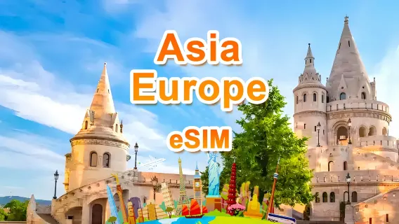 eSIM 4G/5G para Asia y Europa (48 países) | Paquete diario/Paquete total | 1-30 días | 500 MB/día - 30 GB en total | Sistema de 24 horas | QR code