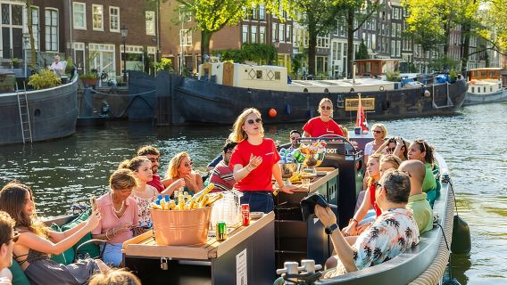 Amsterdam: Guided Open Boat Canal Cruise Unlimited Drinks Option
