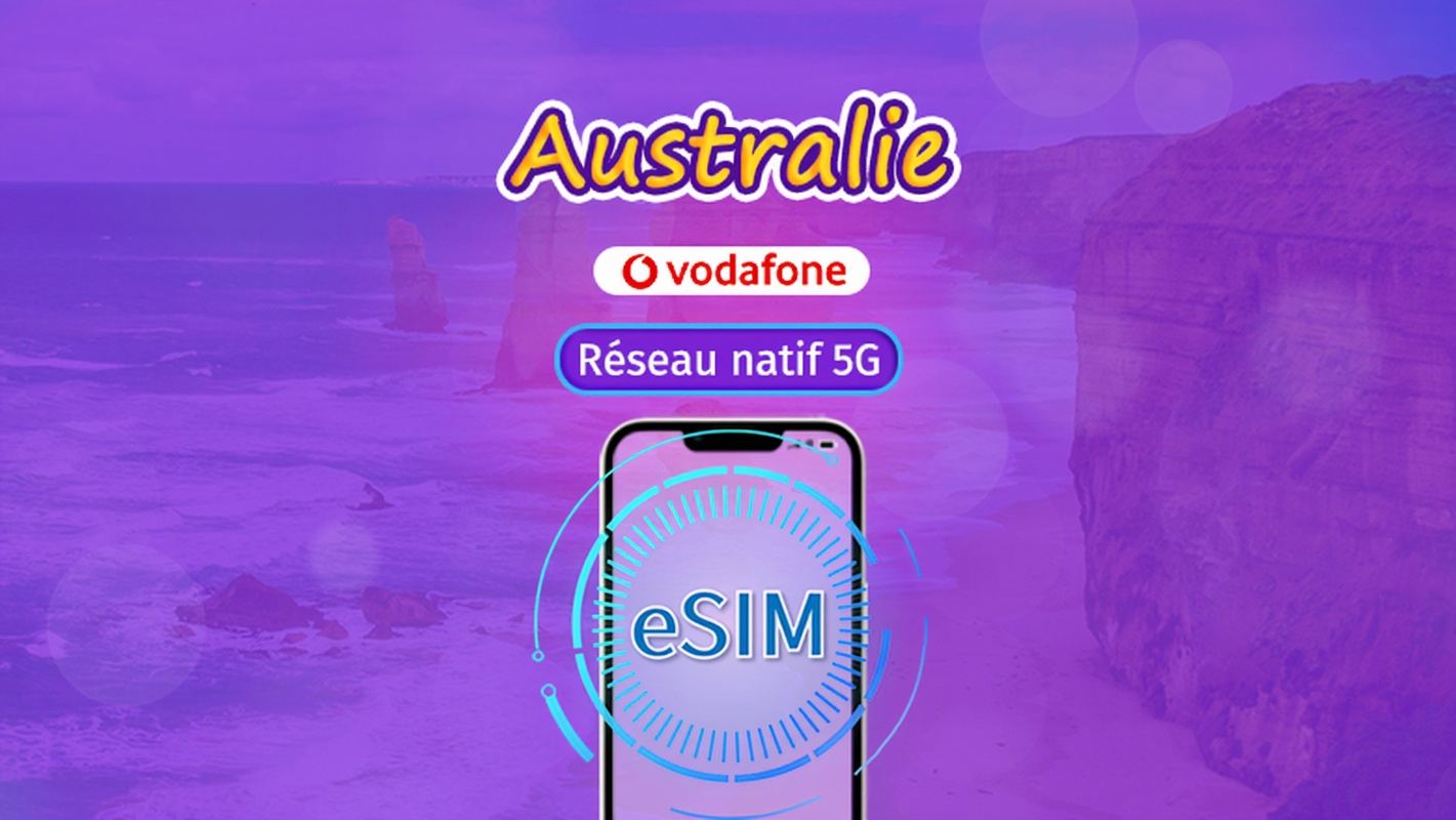 eSIM Vodafone Australie|Prise en charge du réseau 5G, TikTok et ChatGPT|Appels et SMS illimités inclus|Forfait de données|28 jours|Code QR