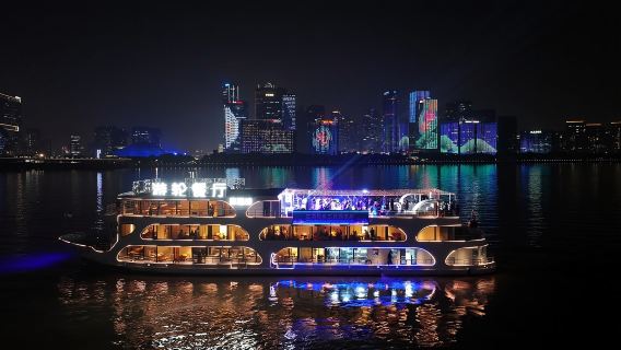浙江杭州錢塘江夜遊（浙江第一碼頭）船票【錢塘江兩岸燈光秀+可選三樓露天觀光座+快速出票】
