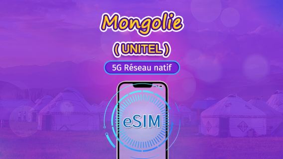 Mongolie | UNITEL 5G eSIM | Forfait complet | Compatible TikTok et ChatGPT | Appels illimités à l'échelle nationale et tests | Facturation journalière naturelle | 3-30 jours | Code QR