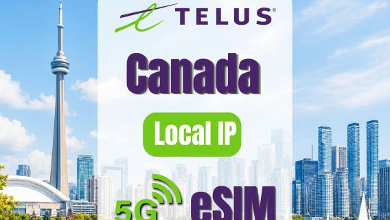 Canada 5G eSIM | Native TELUS | Fuld Yellowknife-dækning | 25 GB/50 GB/75 GB | Ubegrænsede lokale opkald i Canada | Køb og brug med det samme | QR-kode