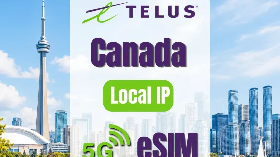 TELUS Canada 5G eSIM | Local IP | 50GB/75GB/100GB/120GB | Unlimited local calls + 1000 minutes of international calls | Yellowknife coverage | QR Code