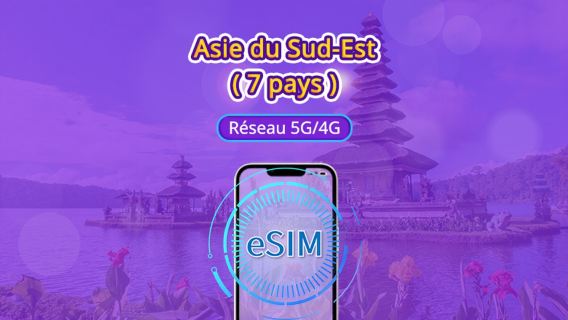 Asie du Sud-Est (7 pays) | eSIM 5G/4G | Forfait journalier/Forfait de données | Facturation 24h | 1 - 30 jours | QR code