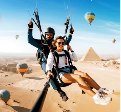 カイロ クフ王のピラミッド パラグライダー/パラモーター体験【エジプト カイロ ピラミッド パラグライダー スカイダイビング ルクソール パラモーター 送迎付き 写真・動画付き】