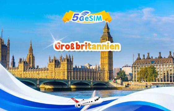 5G eSIM für Großbritannien | Tages-/Gesamtpaket | 500 MB/Tag – 100 GB gesamt | 1–60 Tage | 24-Stunden-Format | QR-Code