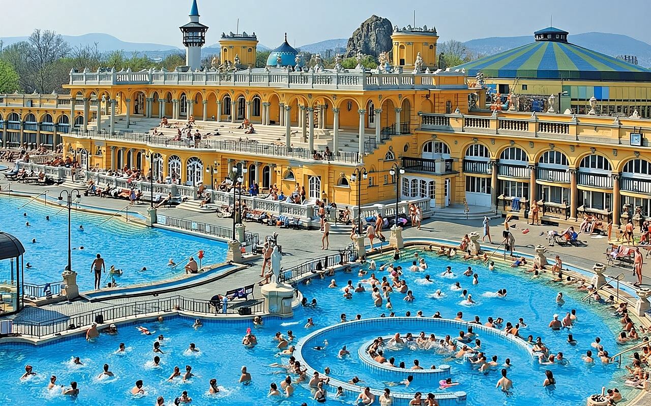Budapest, Hungary: Széchenyi Chain Bridge + Parliament Building + Heroes' Square + Thermal Baths