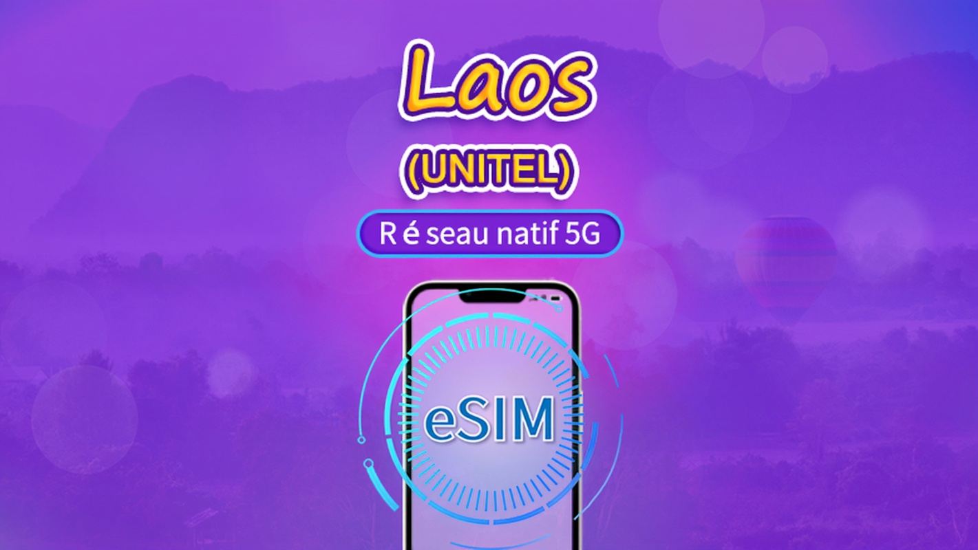 Laos | UNITEL eSIM 5G/4G | Forfait de données | Numéro local | Données renouvelées toutes les 24 heures | Valable 5 à 30 jours | Code QR