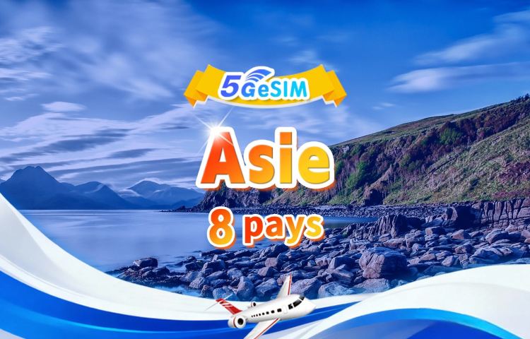 8 pays d'Asie eSIM 5G/4G | Forfait journalier/Forfait total | 500MB/jour - Total 50GB | 1-30 jours | Facturation sur 24 heures | Code QR