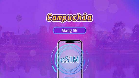 Campuchia | eSIM 5G/4G | Vé ngày/Gói tổng | Tính phí mỗi 24 giờ | 1-30 ngày | Mã QR