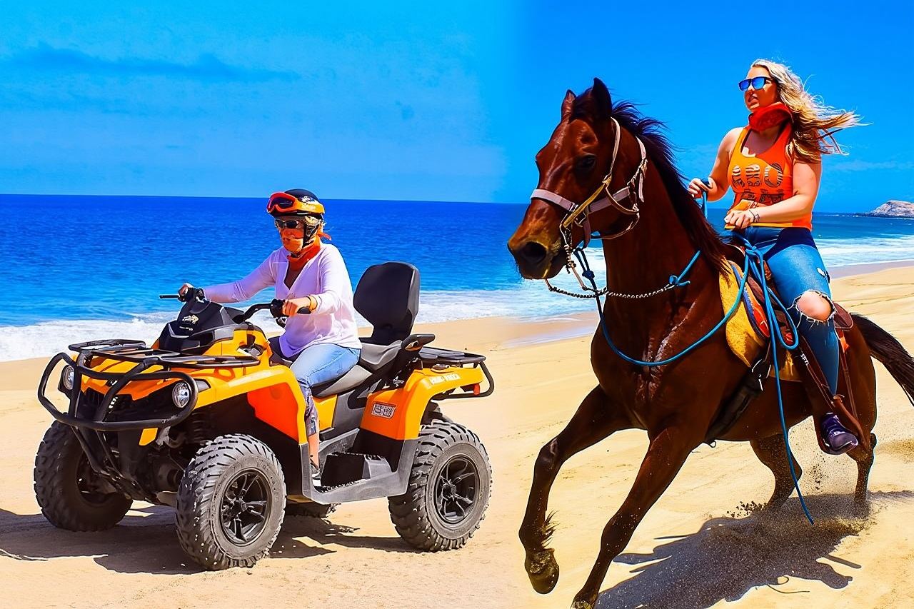 Paseo combinado a caballo por la playa y aventura en cuatrimoto. Degustación de tequila.