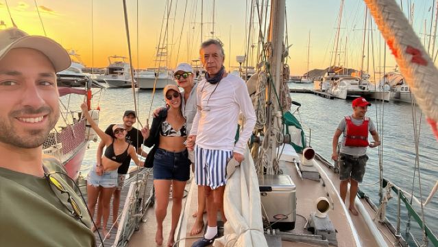 Sunset in the bay of Santa Marta in a sailboat