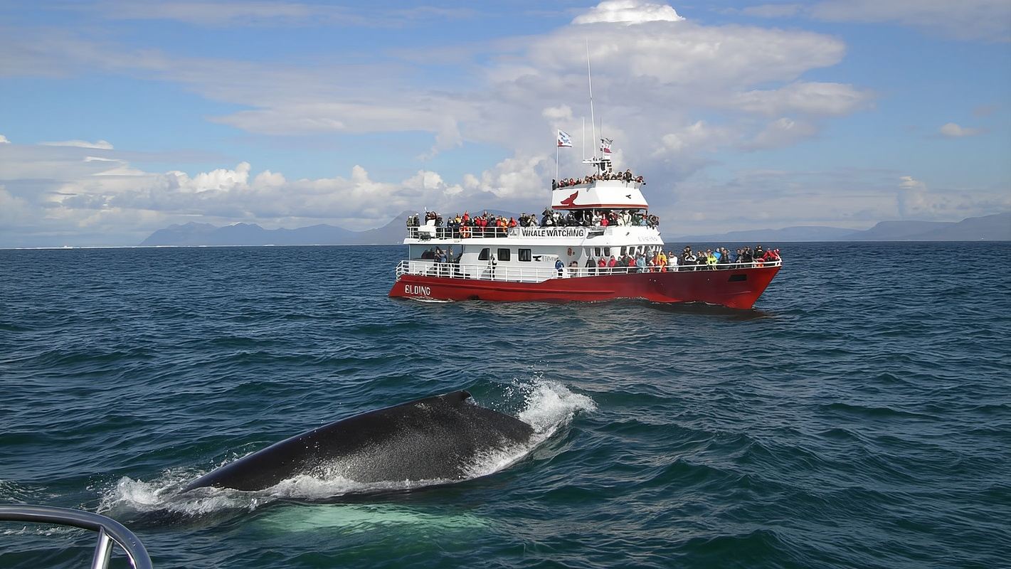 Tour giornaliero in barca per il whale watching con Elding in Islanda|Varie tipologie di navi e diverse modalità di gioco|Guarda di nuovo senza incontrare gratuitamente