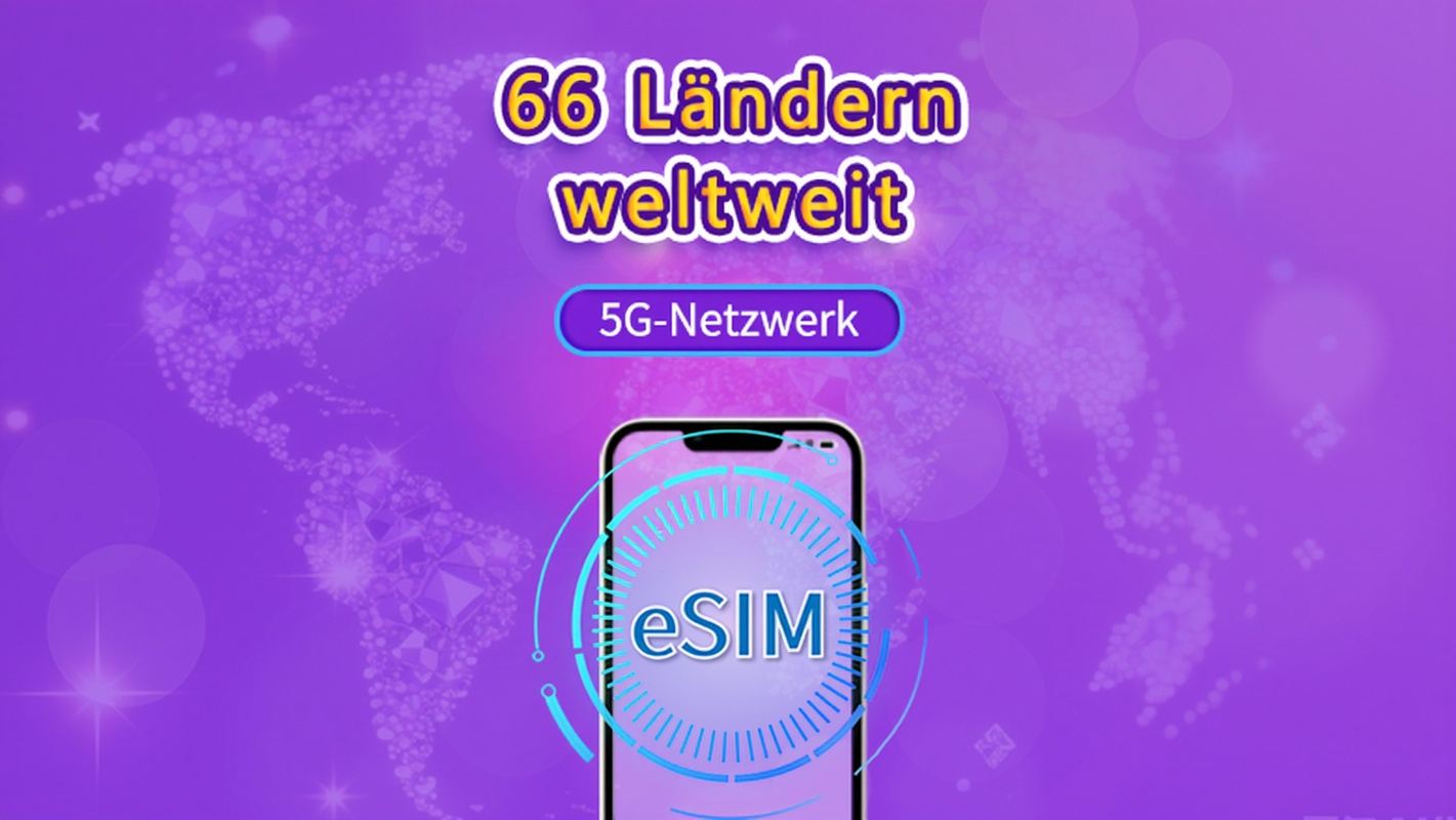 Global (66 Länder) | 5G/4G eSIM | Gesamtpaket | 24-Stunden Abrechnung | 1–7 Tage | QR-Code