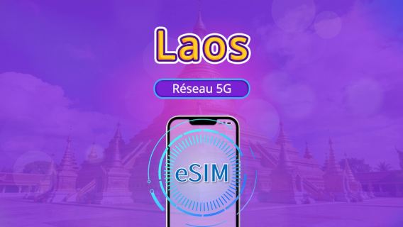 Laos | eSIM 5G/4G | Compatible avec TikTok & Google Maps | Forfait journalier/Forfait données | Facturation sur 24 heures | 1-30 jours | Code QR