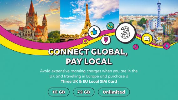 【歐洲】Three UK | 10GB-100GB | 30 天 | 英國機場自取 | 無限英國通話和短信
