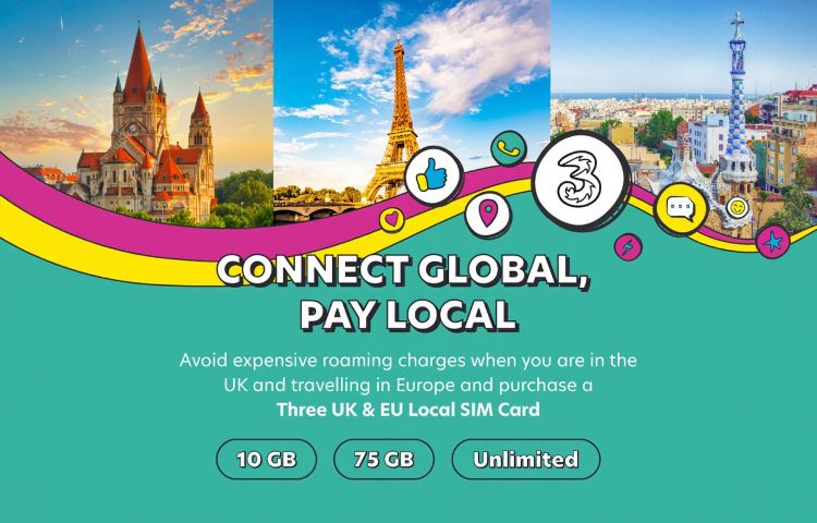 [Europe] Three UK | 10GB-100GB | 30 days | Pick up at UK Airport | Unlimited UK Mins and SMS