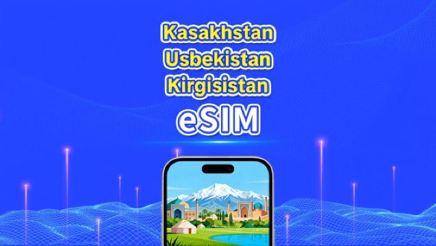 Kasakhstan + Usbekistan + Kirgisistan eSIM | 4G | Højhastighedsinternet | 24 timer | 1-30 dage | QR-kode