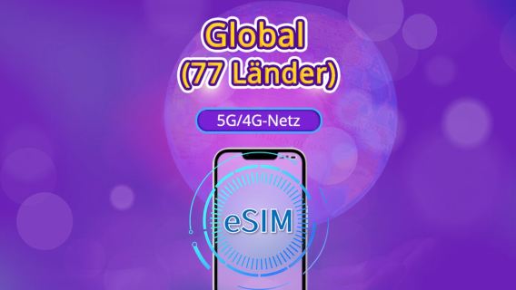 Globales (77 Länder) 5G/4G eSIM | Unterstützt Google Maps/TikTok/ChatGPT | Datenpaket | 24-Stunden-Abrechnung | 1–7 Tage | QR-Code