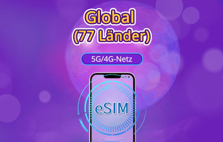 Globales (77 Länder) 5G/4G eSIM | Unterstützt Google Maps/TikTok/ChatGPT | Datenpaket | 24-Stunden-Abrechnung | 1–7 Tage | QR-Code