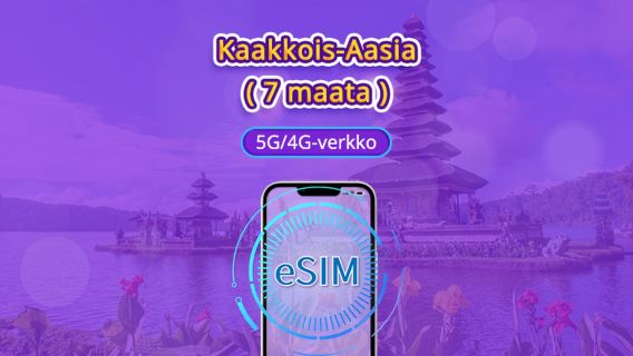 Kaakkois-Aasia (7 maata) | 5G/4G eSIM | Päiväpaketti/liikennepaketti | 24 tunnin laskutus | 1–30 päivää | QR-koodi