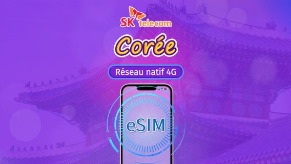Corée du Sud SKT | 4G eSIM | Pass journalier | Données illimitées + numéro de téléphone 010 | Facturation 24h | 1–90 jours | Code QR