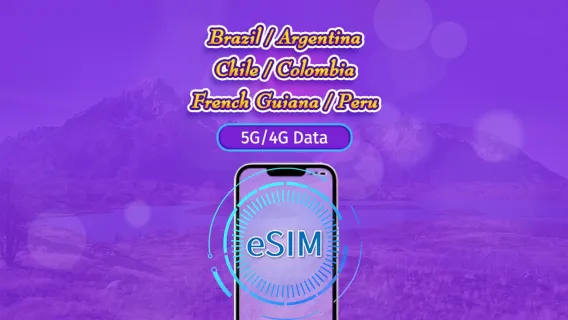 South America (6 countries) | 4G/5G eSIM | Daily Plan/Data Package | 24-hour Billing | 1-30 Days | QR code