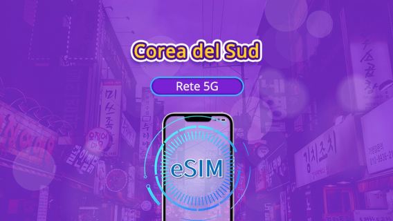 Corea del Sud | eSIM 5G | Pass giornaliero / Pacchetto totale | Fatturazione ogni 24 ore | 1-30 giorni | Codice QR