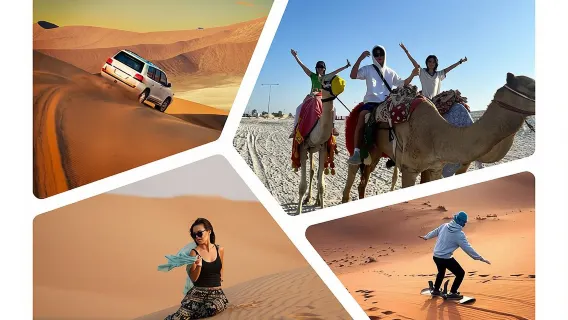 Combo safari nel deserto: giro in cammello, sandboarding e visita al mare interno