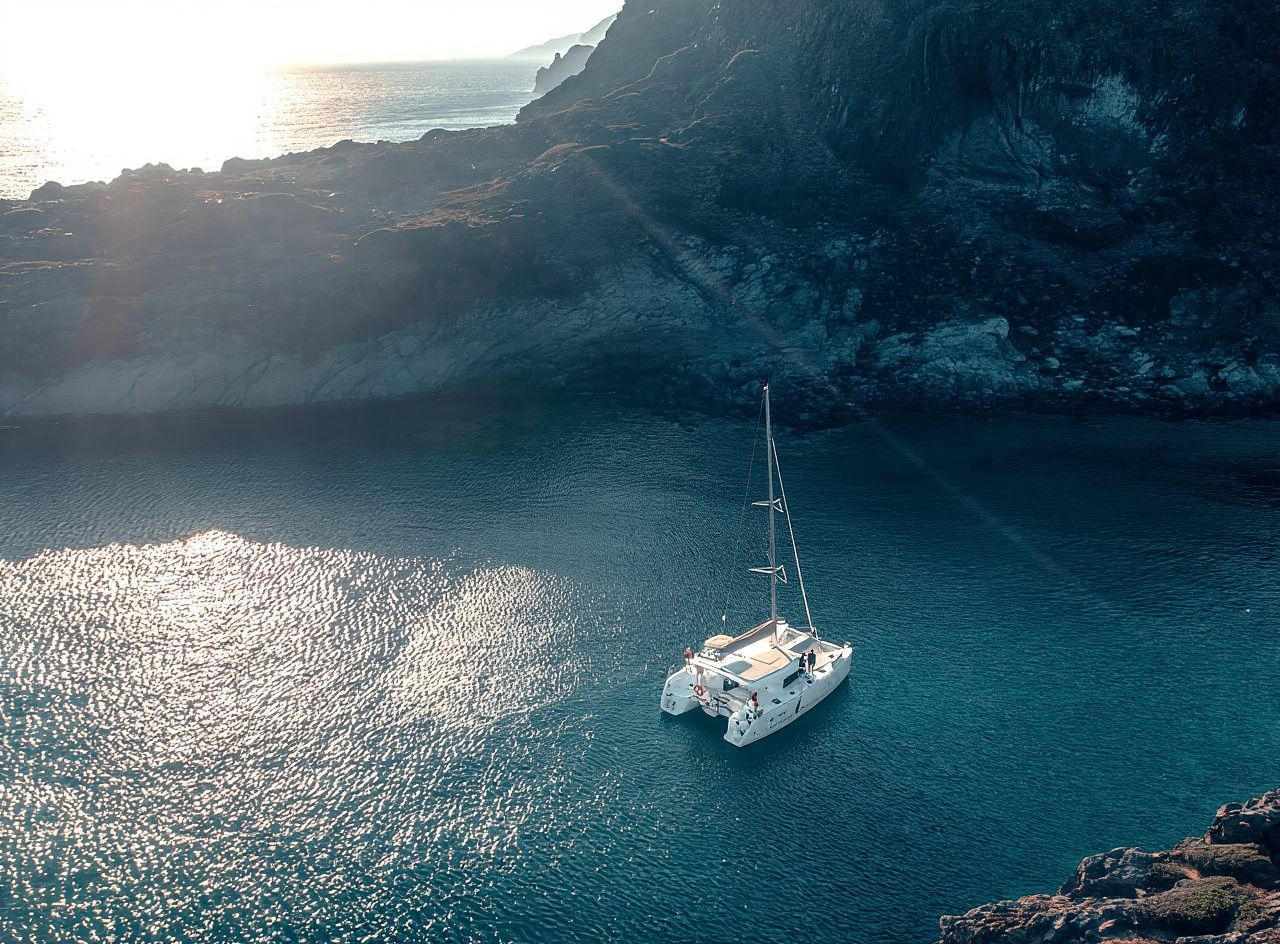 Santorini: crociera in catamarano nella caldera con pasto e bevande
