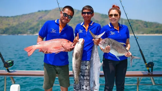 Featured tour with 2 reviews: Phuket-Koh Racha Noi Shared Boat Fishing Day Tour | Professional Fishing Guide on Black Knight | Professional Fishing + Snorkeling + Lunch Included!