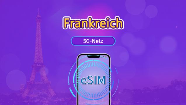 Frankreich 5G eSIM | Unterstützt TikTok, ChatGPT und andere weltweit beliebte Apps | Tagespass / Gesamt-Datenpaket | Abrechnung nach Kalendertagen | 1–30 Tage | QR-Code