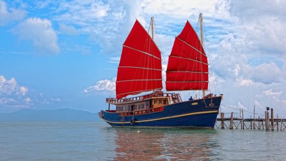 Koh Samui vintage red sailing boat sunset tour with pickup service and buffet
