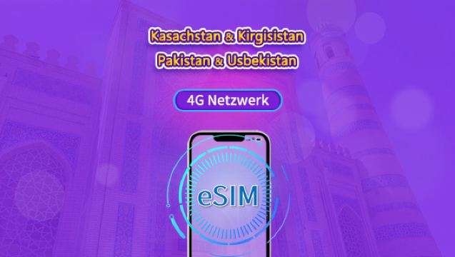 Kasachstan/Kirgisistan/Pakistan/Usbekistan |  4G eSIM | Tagespass/Gesamtpaket | 24-Stunden Abrechnung | 1–30 Tage | QR-Code