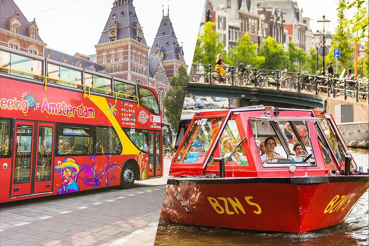 Opzione autobus e barca Hop-On Hop-Off di Amsterdam 24 o 48 ore