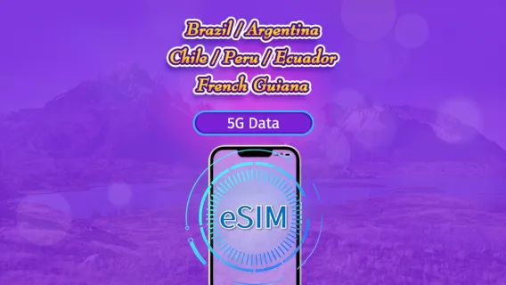América do Sul (6 países) | eSIM 4G/5G | Pacote diário/Pacote de dados | Cobrança de 24 horas | 1-30 dias | Código QR