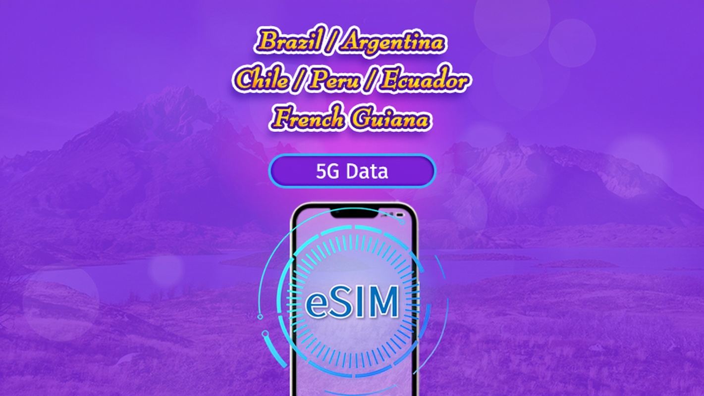 South America (6 countries) | 5G/4G eSIM | Day Pass/Total Package | 24H Billing | 1-30 days | QR code