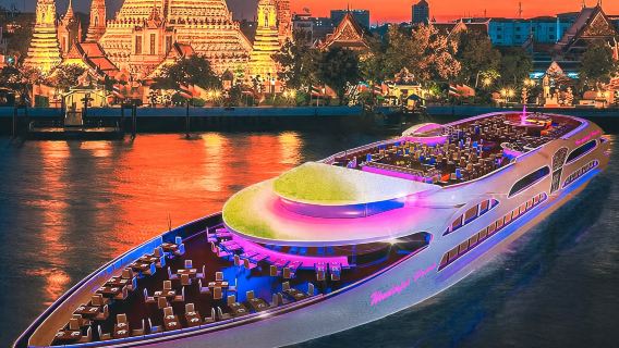 kapal pesiar Malam Bangkok di Sungai Chao Phraya: Pilih dari kapal berikut: Brilliant Pearl, Royal Princess, Magnolia, Opium, atau Orang Ka (makan malam prasmanan dengan Makanan dan Pertunjukan)