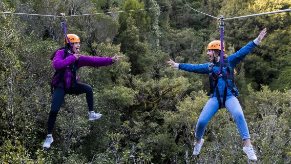 Tirolesas Ultimate de Rotorua, recorrido en tándem de 400 m, caminata por el acantilado y fotos