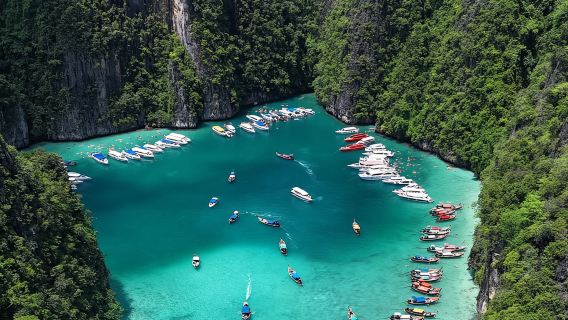 Phi Phi: 7 Islands longtail boat with Sunset and Plankton