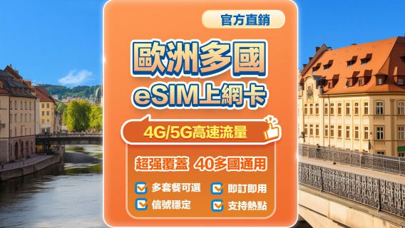 【歐洲多地區通用】4G/5G | eSIM上網卡 | 1-30天可選 | 即訂即用 | 支持熱點 | QR Code